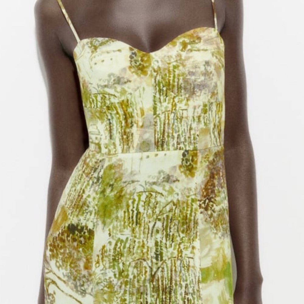 Zara Green pattern Midi Dress